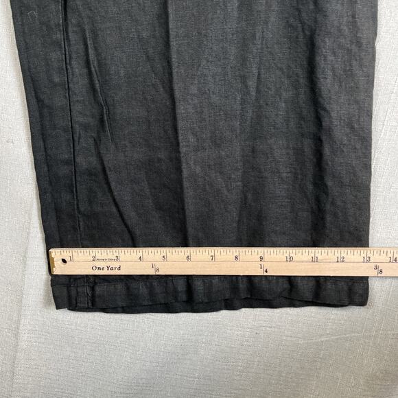 KLEEN Lagenlook 100% LINEN PANTS Size XS 0 2 Black Crop Wide Leg Comfort Pull On - Picture 6 of 8